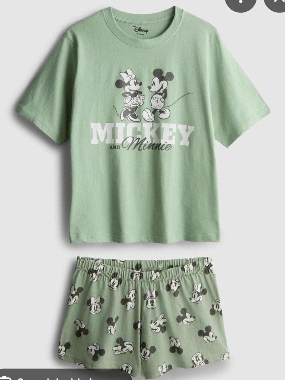 Primark Green Disney Mickey & Minnie Tee and Shorts Pajama Set